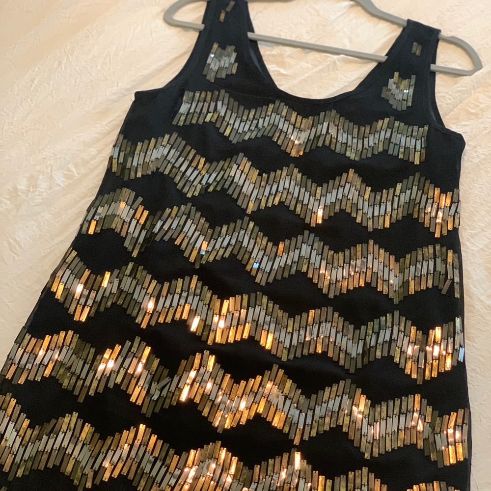 Gianni Bini Black + Gold + Silver Sequin Dress